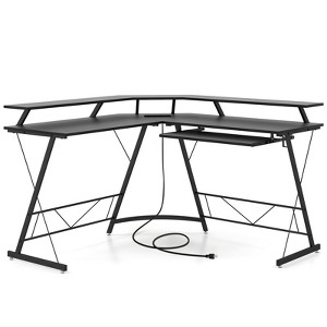 Tangkula L-shaped Computer Corner Desk 51” Reversible Office w/Power Outlet USB Ports Monitor Stand Keyboard Tray Gaming Desk with Hook - 1 of 4