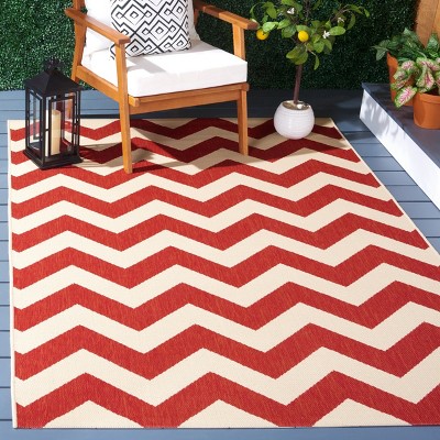 Red Chevron Indoor/Outdoor Synthetic Area Rug 4' x 5'7"