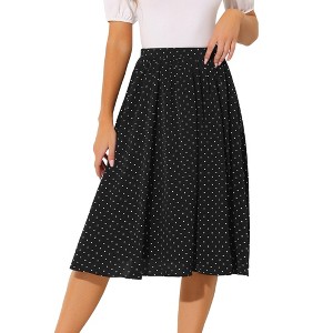 Allegra K Women's Date Dinner Floral A-Line Elastic Waist Flare Swing Midi Skirt - 1 of 4