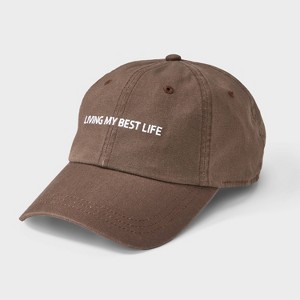 Women's Living My Best Life Cotton Baseball Hat - Universal Thread™ Brown: Adjustable Canvas Cap - 1 of 4