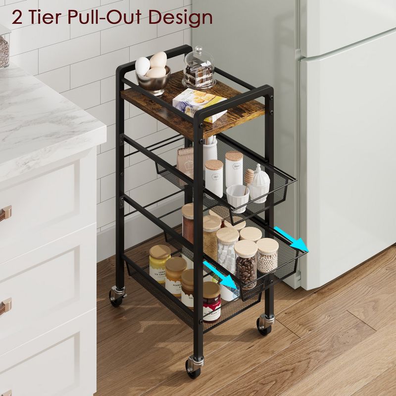 Whizmax 4 Tier Kitchen Storage Cart with Pull Out,Rolling Cart with Wheels, Snack Cart, Utility Cart On Wheels, Mobile Skinny Shelf for Small Spaces, 5 of 9