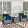 Costway 3PCS Patio Rattan Furniture Bistro Set Cushioned Sofas Side Table Armrest Red/Grey/Navy/Turquoise/Black - 2 of 4