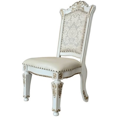 23" Vendome Dining Chair PU, Antique Pearl Finish, Floral Motif - Acme Furniture