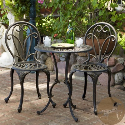 Outdoor Patio Dining Set for 2 People, 3 Pcs Dining Set with Chairs and Table, Ancient Dining Table Set with Aluminium Frame-Coolbibila