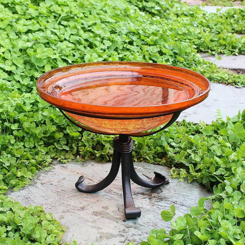 12.75&#34; Reflective Crackle Glass Birdbath Bowl with Tripod Stand Mandrin Orange - Achla Design, 3 of 5