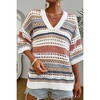 Amaryllis Women's Open-Knit V-Neck Sweater Lightweight Boho Striped Crochet Pullover for Casual Layering - 2 of 4