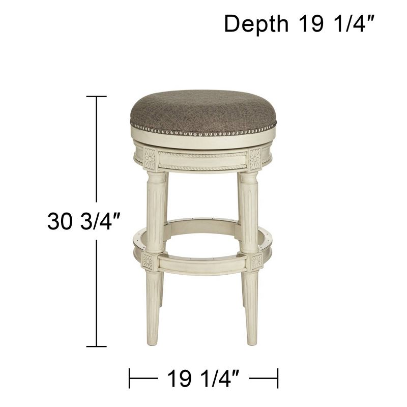 55 Downing Street Oliver Wood Swivel Bar Stool Distressed White 30 1/2" High Traditional Gray Round Cushion with Footrest for Kitchen Counter Height, 4 of 9