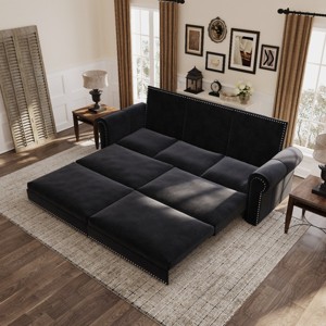King Size Chesterfield Sofa Bed, 3 in 1 Convertible Bed with Nailhead Trim & Rolled Arm, Iron Frame Sofa Bed with Cotton Filling-Baofuwish - 1 of 4