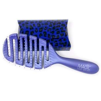Magic Hair Brush Fashion Blue, Flexible & Vented For Detangling w/ Animal Print Storage Wallet - Blue/Animal Print