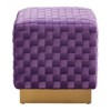LeisureMod Myrtle 19" Square Weave Design Velvet Ottoman With Gold Base - 3 of 4