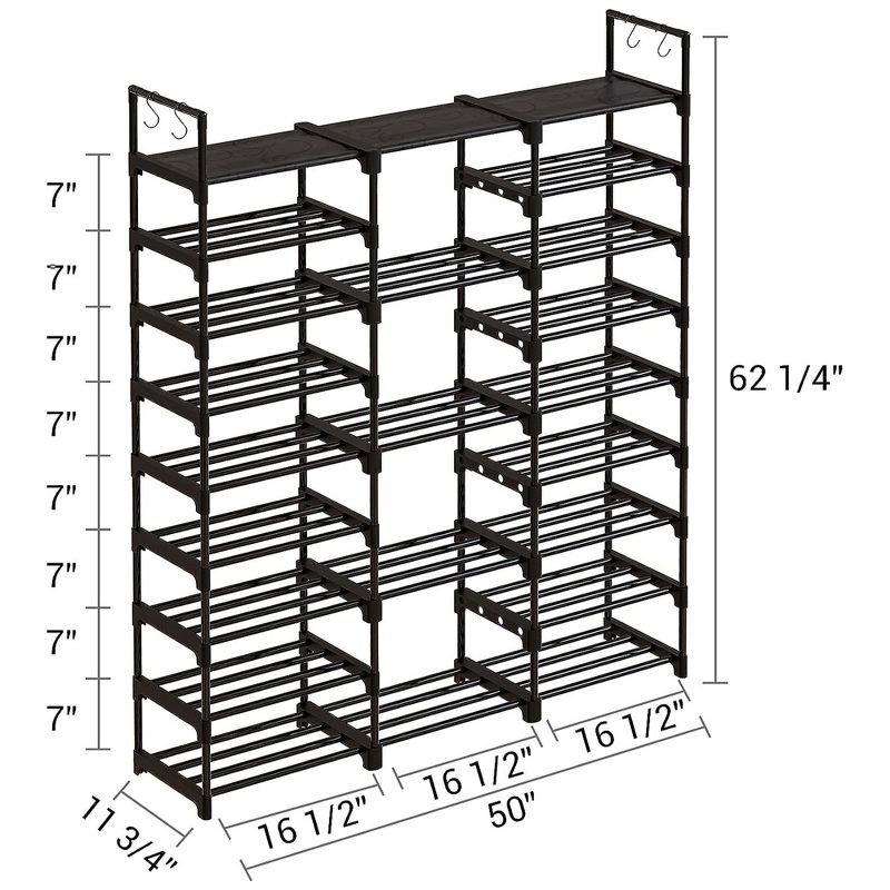 WOWLIVE 9-Tier Large Stackable Metal Shoe Rack Shelf Storage Tower Unit Cabinet Organizer for Closets, Fits 50 to 55 Pairs, Black, 5 of 7