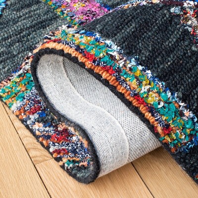 Black Geometric Tufted Wool Square Area Rug - Handmade 7' x 7'