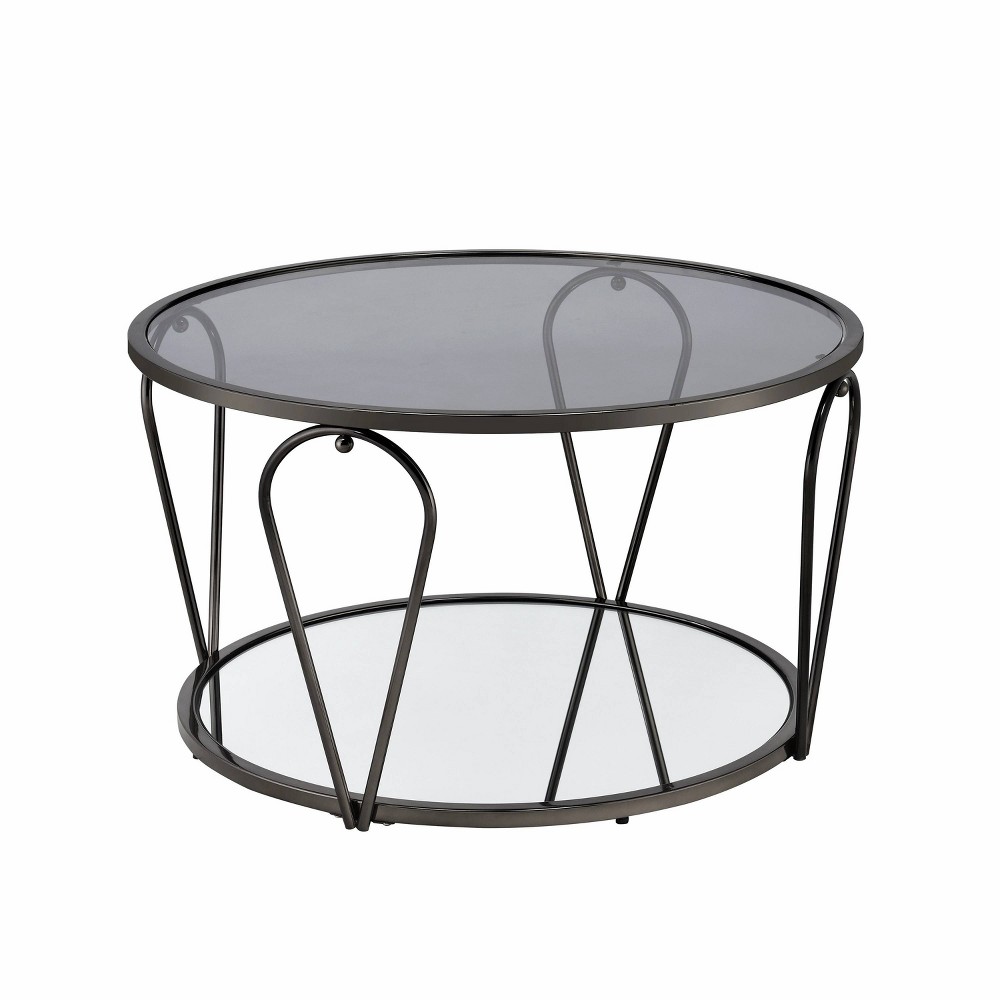 31" Kuut Contemporary Round Coffee Table Black Nickel/Gray - HOMES: Inside + Out: Tempered Glass Top, Steel Frame, Shelf Storage