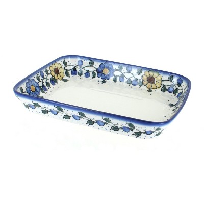 Blue Rose Polish Pottery Geranium Medium Rectangular Baker