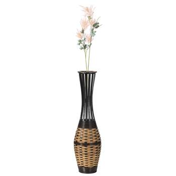 Uniquewise Antique 34-inch-tall Trumpet Style Floor Vase - Versatile Entryway or Living Room, or Bedroom Decor with Decorative Bamboo Brown