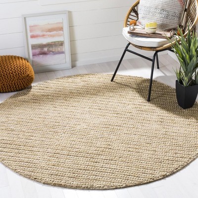 Beige and Multicolor Round Hand-Knotted Wool Area Rug