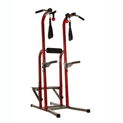 Stamina X Fortress Power Tower Steel Home Gym Pull Up Fitness Workout Station for Strength Training with Multiple Pull Up Stations, Red