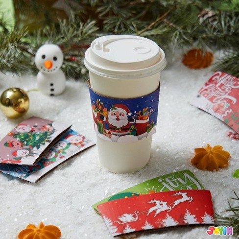 16 oz Disposable Christmas Coffee Cups with Lids and Sleeves, 4 Holiday  Designs (48 Pack)