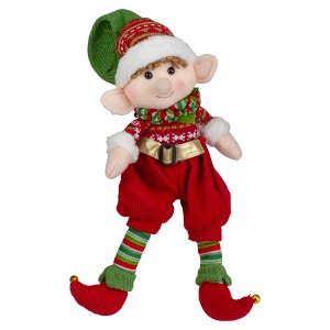 Northlight 15" Red and Green Plush Jingle Bell Boy Elf Christmas Figure - 1 of 4
