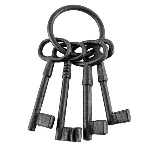 Black Decorative Cast Iron Keys on Ring Sculpture - Wall Hanging or Tabletop Paperweight Display - 1 of 4