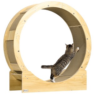 PawHut Cat Running Wheel, Cat Tree with Carpet Runway Cat Exercise Wheel with Brake Cat Tower Pet Furniture for Kittens - 1 of 4