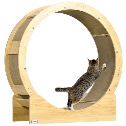 PawHut Cat Wheel for Indoor Cats 36 Cat Exercise Wheel with Scratching Pads Cat Treadmill with Brake for Health and Fitness Oak