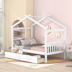 Twin/Full Size Wooden Daybed with Drawers, House Bed Frame - ModernLuxe - 1 of 4