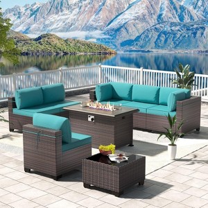ALAULM Outdoor Patio Furniture Set Outdoor Sectional Rattan Sofa Set Brown Manual Wicker Patio Conversation Set with Cushions - 1 of 4