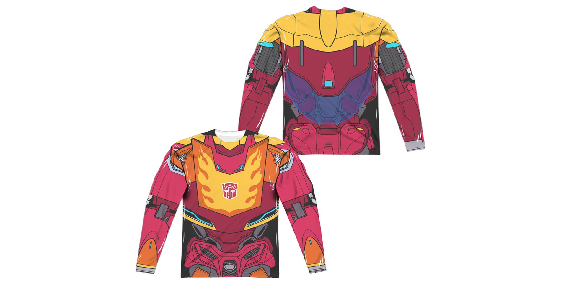 Men's Transformers Hot Rod Costume (Front Back Print) Long Sleeve Costume T-Shirt