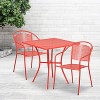 Emma and Oliver Commercial Grade 28" Square Coral Patio Table Set-2 Round Back Chairs - 2 of 4