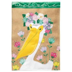 Magnolia Garden Welcome Pelican with Floral Crown 13 x 18 Inch Polyester Garden Flag - 1 of 2
