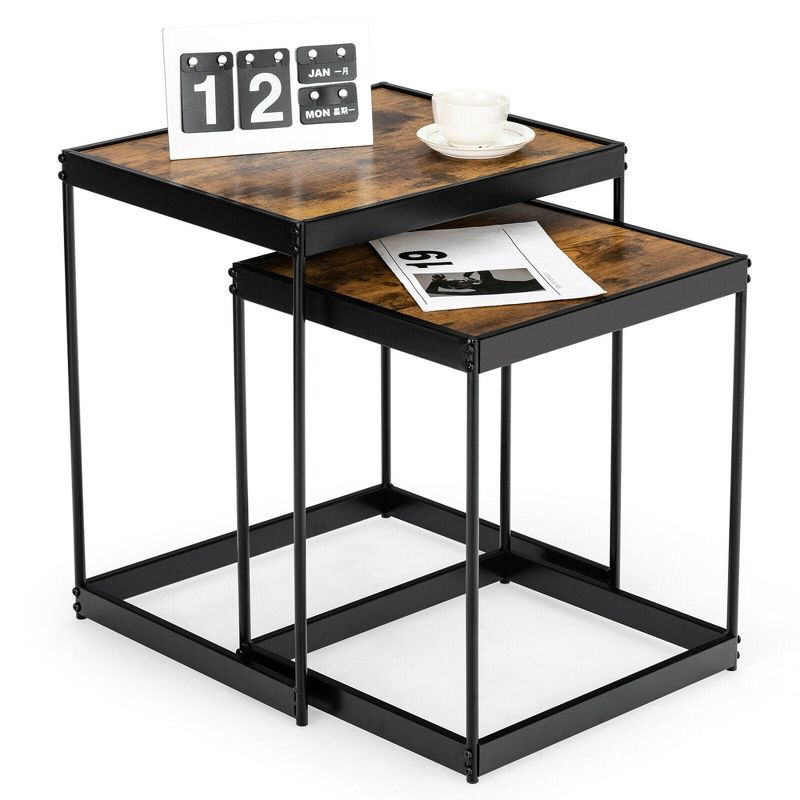 Costway Coffee Tables Nesting Side Set of 2 for Living Room Modern W/ Sturdy Steel Frame, 1 of 11