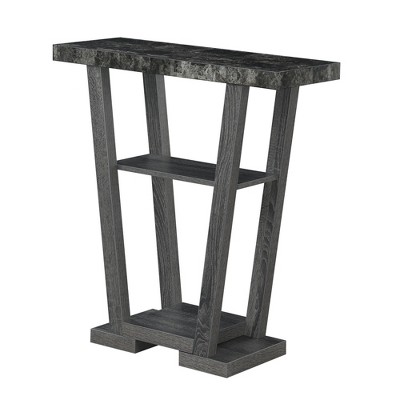 Newport V Console with Shelves Black Faux Marble/Weathered Gray - Breighton Home