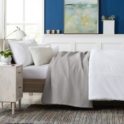 Light Grey Full/Queen Cotton Waffle Weave Bed Blanket