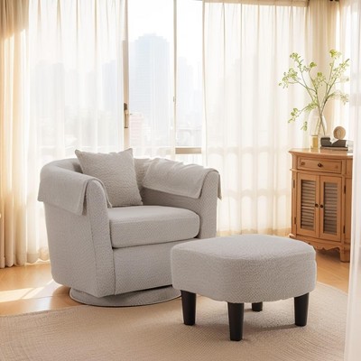 COMHOMA Swivel Accent Chair with Ottoman, Chenille Barrel Armchair Set, Removable Back Pillow & Armrest Covers