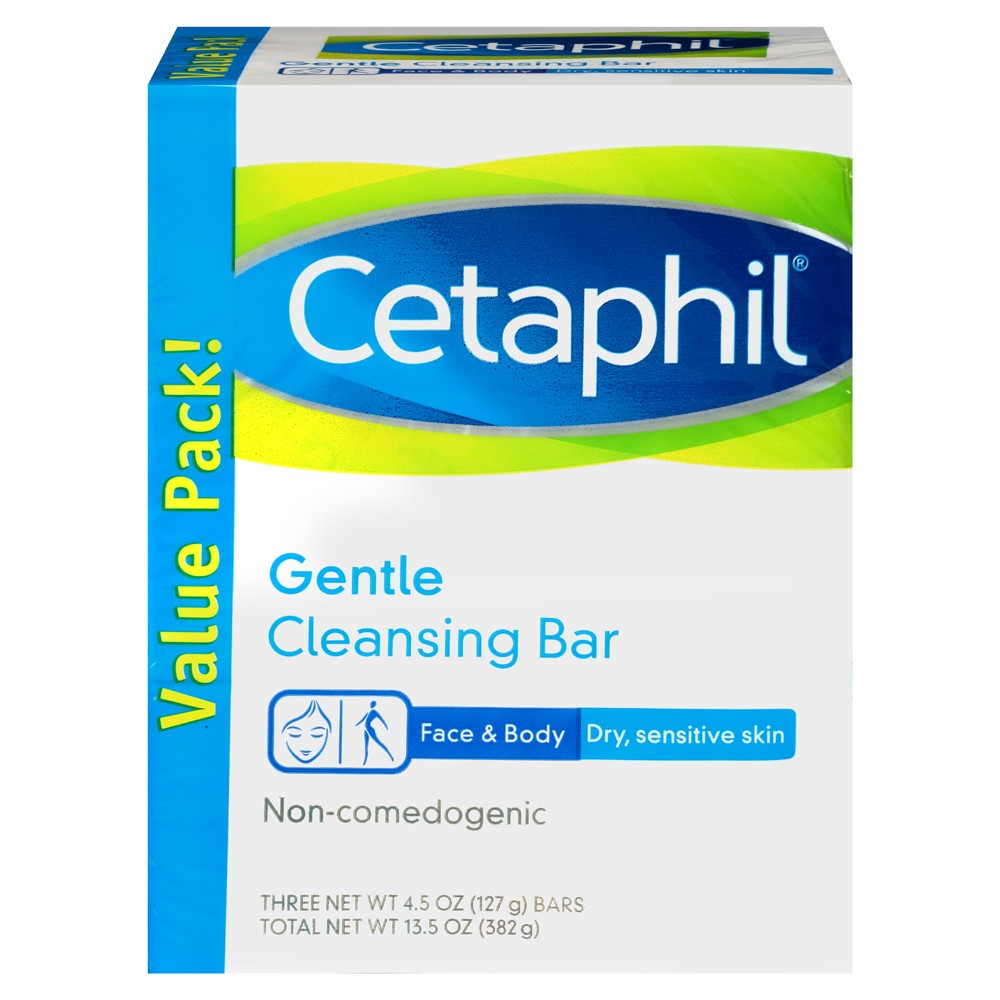 Pain Nettoyant Doux Cetaphil, 128 G (Lot De 3), Pain Nettoyant Nourrissant Pour Peaux Sèches Et Sensibles, Non Comédogène, Non Irritant. 