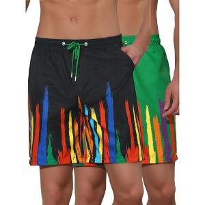 Lars Amadeus Men's Summer Lightweight Elastic Waist Colorful Printed Board Shorts 2 Pack - 1 of 4