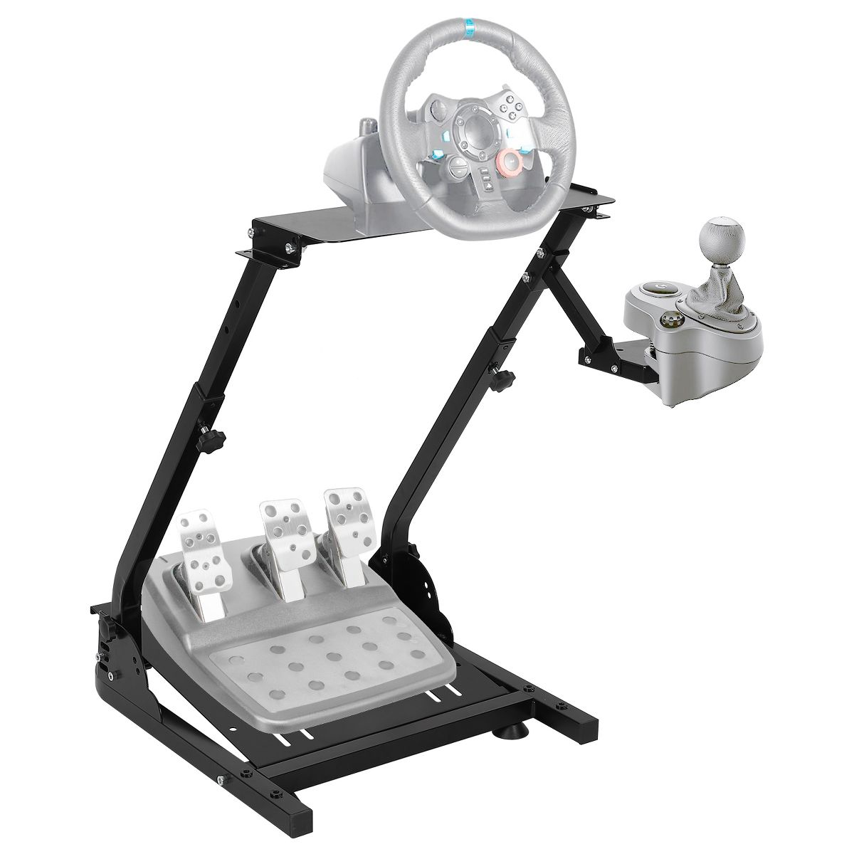 Adjustable Collapsible Racing Steering Wheel Stand – Sturdy Steel, Tilt Function, Compatible – Includes Steering Wheel Bracket