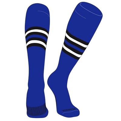 PEAR SOX Striped OTC Baseball, Softball, Football Socks (F) Royal, Black, White