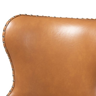 Walnut Wood and Tan Leather Swivel Barstool with Copper Accents