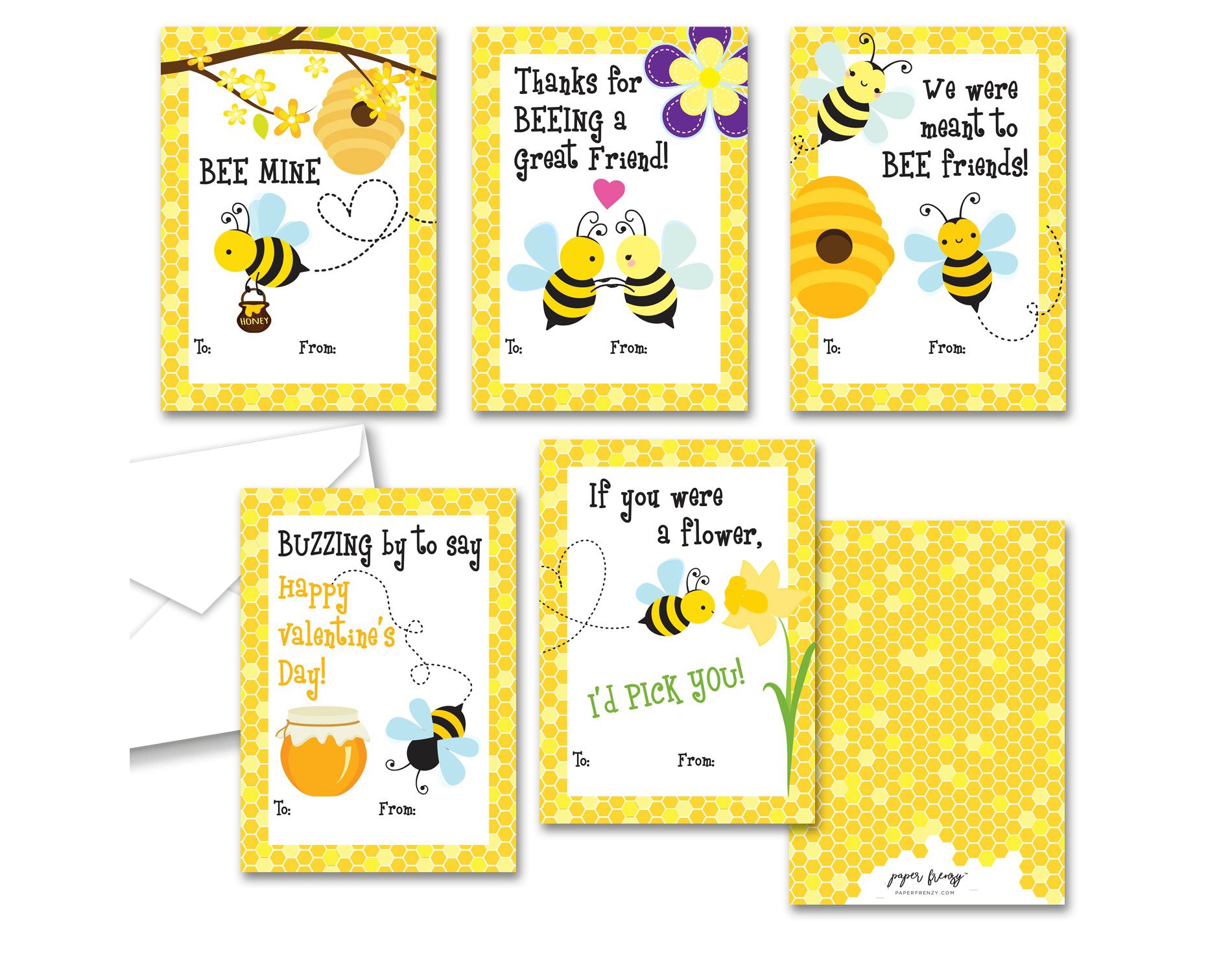 Paper Frenzy Bumble Bee Themed Valentines - 25 pack WITH ENVELOPES