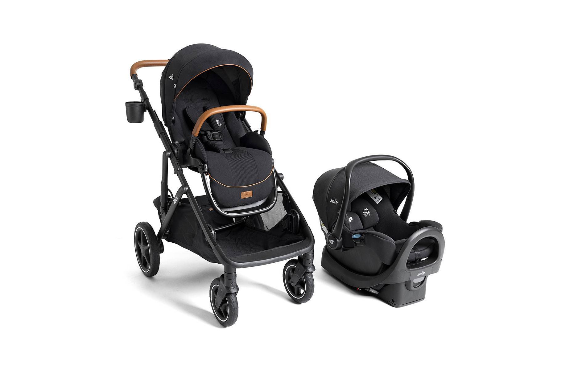 Joie Chive and Rue Travel System - Shale: All-Terrain Tires, Adjustable Harness, Converts to Double Stroller