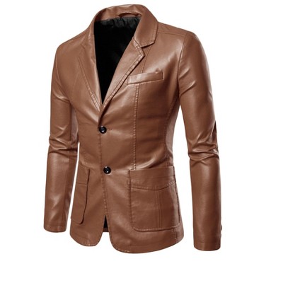INSPIRE CHIC Men's Faux Leather Slim Fit Notched Lapel Sports Coat