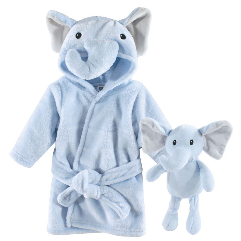 Hudson Baby Infant Boy Plush Bathrobe and Toy Set, Blue Elephant, One Size, 1 of 3