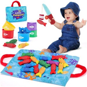10-in-1 Cloth Fishing Game with Stacking Cups, Number Counting and Color Sorting Toy for Toddlers - 1 of 4