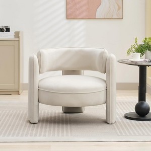 Mid Century Modern Accent Barrel Chair Comfy Upholstered Round Armchair, Velvet Fabric Boucle Lounge Chair - 1 of 4