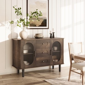 47" Sideboard Buffet Cabinet with Fluted Glass Doors & 3 Drawers, Mid-Century Credenza with Adjustable Shelves for Kitchen, Dining Room - 1 of 4