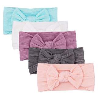 Parker Baby Co. Girl Headbands - 5 Pack of Cable Knit Nylon Bows for Girls