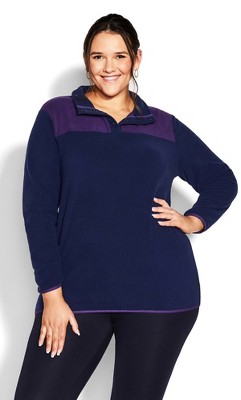 Women's Plus Size Color Block Polar Fleece Pullover - Navy