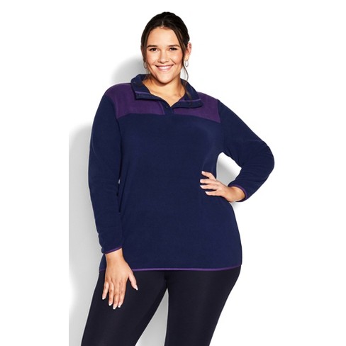 Women s Plus Size Color Block Polar Fleece Pullover Navy